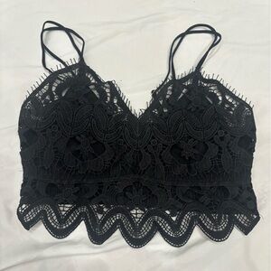 Anthropologie Black Textured bralette top medium lacy detail